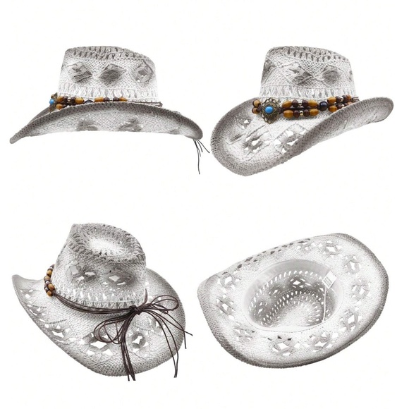 Boho Western Straw Bead Band Cowboy Hat main image 6